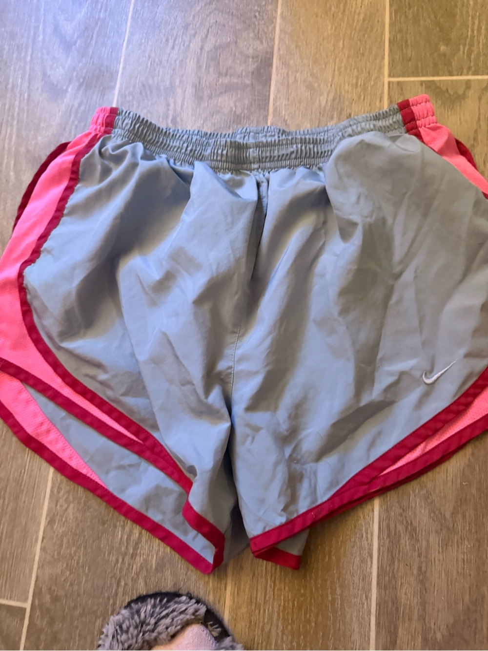 Nike Women’s Light Gray Athletic Shorts with Pink Trim